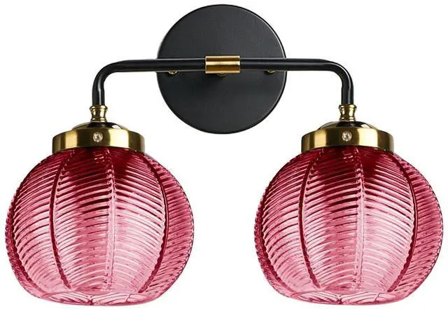 Main image of Bathroom Lighting fixtures Modern Vanity Lights Red Ribbed Glass Shade 2-Lights Over Mirror Wall Sconce Vintage Gold Bathroom Light fixtures Black Wall Mount Light Farmhouse Sconces