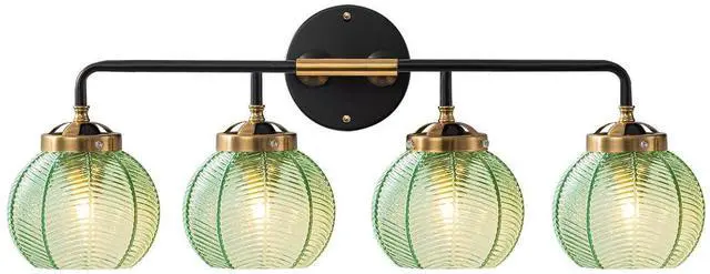 Main image of Modern Vanity Light Bathroom 4-Light Fixtures Emerald Green Glass | Vintage 5.9inch Globe Shade Vanity Table Indoor Deco Lighting Black Gold Finish E26 Base, Mirror Over , Kitchen, Cabinet