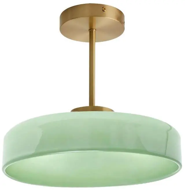Main image of Gold Brass Semi Flush Mount Ceiling Light - Milk Green Glass Shade, 13.8 Inch Mid Century Modern Close to Ceiling Lamp, E26 Light Fixture for Hallway Foyer Bedroom Entryway Pantry