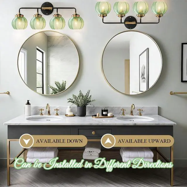 Alt view image 5 of 7 - Modern Vanity Light Bathroom 4-Light Fixtures Emerald Green Glass | Vintage 5.9inch Globe Shade Vanity Table Indoor Deco Lighting Black Gold Finish E26 Base, Mirror Over , Kitchen, Cabinet