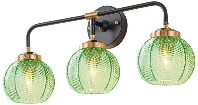 Main image of Bathroom Light Fixtures Vanity Wall 3-Light Coastal Vanity Lights Emerald Green Vintage Wall Lamp with Glass Globe Shade Modern Glass Wall Vanity Lighting for Mirror Kitchen Cabinet