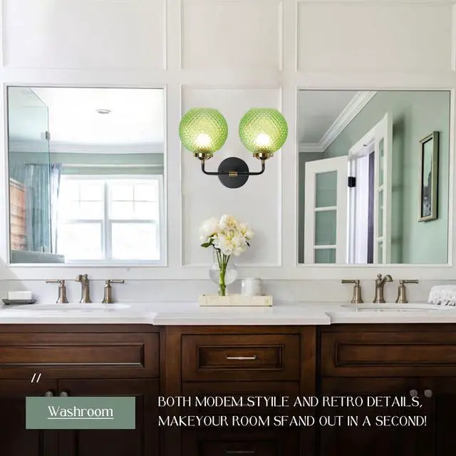 Alt view image 4 of 7 - Boho Bathroom Light fixtures Over Mirror Farmhouse Brass Vanity Light Moody Green Gold Black Sconce Art Deco Light Fixture 2 Bulbs Vintage Modern Wall Mount Lights for Kitchen Sink