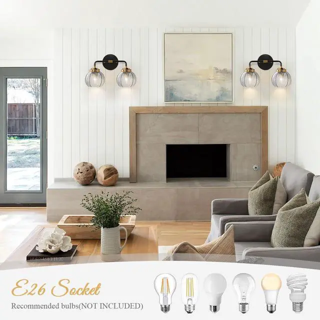 Alt view image 5 of 7 - Vintage Bathroom Vanity Light Fixture Modern Wall Sconce Over Mirror | Thick Glass Ribbed Smoky Gray Globe Lamp Shade Mid Century Black Gold Vanity Lights Fixtures for Farmhouse Dining Room above
