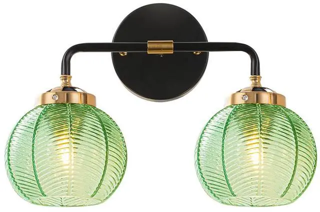Main image of Bathroom Wall Light Emerald Green 2-Lights Leaf Texture Glass Shade | Modern Vanity Light Fixtures 15cm/5.9 Thick Globe Glass Shade Mid Century Wall Lamp Sconce Over Mirror Living Room Cabinet