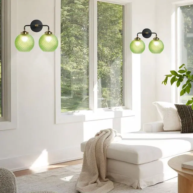 Alt view image 6 of 7 - Boho Bathroom Light fixtures Over Mirror Farmhouse Brass Vanity Light Moody Green Gold Black Sconce Art Deco Light Fixture 2 Bulbs Vintage Modern Wall Mount Lights for Kitchen Sink