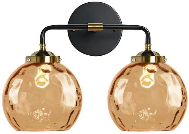 Main image of Amber Glass Vanity Light Bathroom Wall Lighting Modern Bathroom Wall Lamp Antique Globe Sconces 2 Glass Ball Shade Black Gold Wall Mounted Light Fixture Over Mirror Vanity Lights