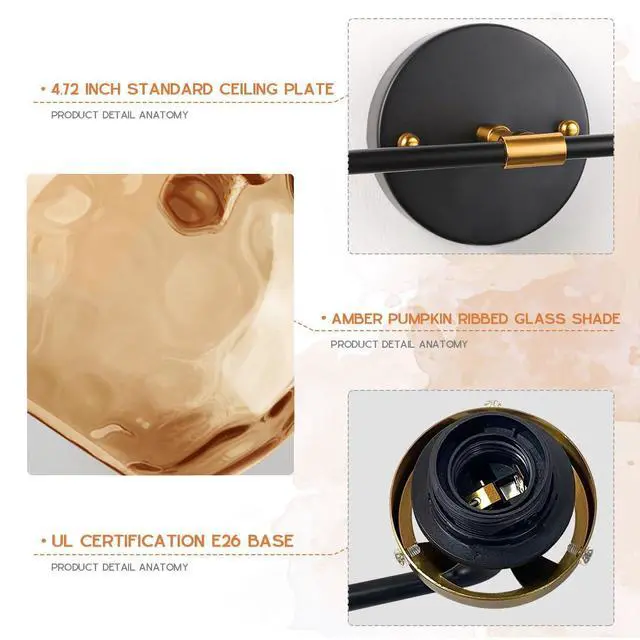 Alt view image 3 of 7 - Amber Glass Vanity Light Bathroom Wall Lighting Modern Bathroom Wall Lamp Antique Globe Sconces 2 Glass Ball Shade Black Gold Wall Mounted Light Fixture Over Mirror Vanity Lights