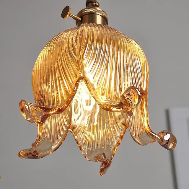 Alt view image 3 of 7 - Plug in Hanging Light Fixture Mid Century Glass Hanging Lights Flower Shaped Amber Plug Pendant Lamp with 15 ft Switch Cord Plug in Pendant Light for Kitchen Bedroom Background
