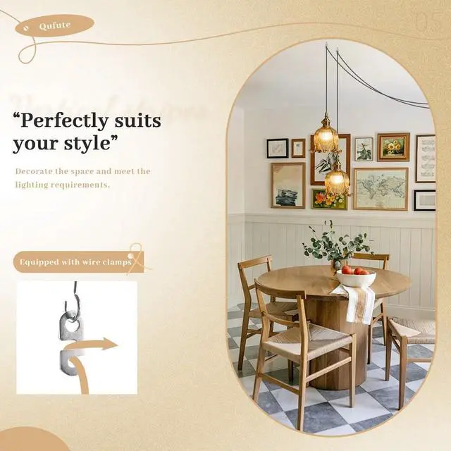 Alt view image 6 of 7 - Plug in Hanging Light Fixture Mid Century Glass Hanging Lights Flower Shaped Amber Plug Pendant Lamp with 15 ft Switch Cord Plug in Pendant Light for Kitchen Bedroom Background
