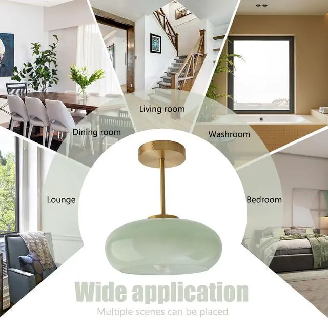 Alt view image 7 of 7 - Milk Ceiling Light mid Century Modern Ceiling Light fixtures with Milk Green Glass Shade Gold Semi Flush Mount Ceiling Light, Vintage Glass Ceiling Lamp Hallway Dining Room Kitchen