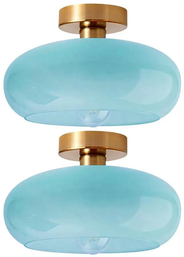 Main image of Lighting Mid Century Glass Flush Mount Ceiling Light Nordic Round Semi Flush Mount Ceiling Light Fixtures wtih Blue Dome Glass Shade Bathroom Overhead Lights Hallway Lights Fixture