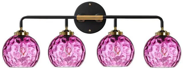 Main image of Modern Bathroom Vanity Light Fixture 4 Light Glass Globe Sconce Purple Wall Sconce Lights Pink Vanity Lamp Mid-Century Wall Light with Hammer Glass Shade Vanity Lights for Over Mirror