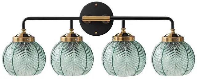 Main image of 4-Lights Bathroom Light fixtures Glass Vanity Light Green Bathroom Sconce Mid Century Modern Wall Lamp,Black Gold Art Deco Vanity Light for Over Mirror Bedroom Hallway Dining Room