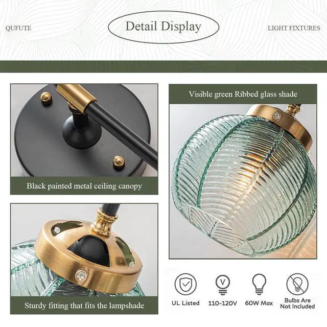 Alt view image 3 of 7 - 2 Light Bathroom Vanity Light Black and Gold Vanity Lights Vintage | Thick glass Bathroom Lights Fixtures Modern Wall Lamps Farmhouse Dining room Sconce art deco above mirror Lighting fixture