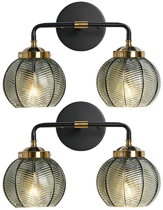 Main image of 2 Light Bathroom Vanity Light Black and Gold Vanity Lights Vintage | Thick glass Bathroom Lights Fixtures Modern Wall Lamps Farmhouse Dining room Sconce art deco above mirror Lighting fixture