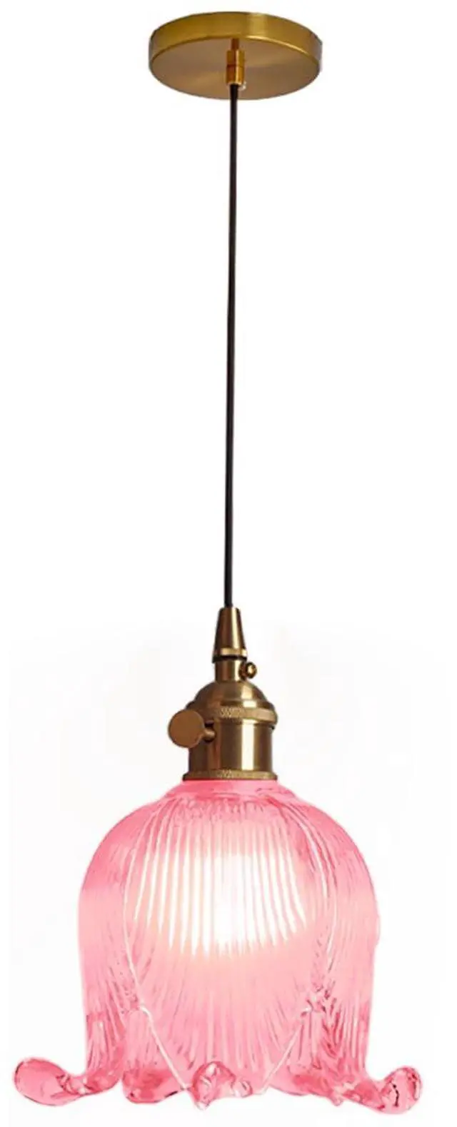 Main image of Pink Flower Pendant Light Mid Century Modern Adjustable Hanging Light Small Retro Style Pendant Lighting with Gold Brass Finish 5.9Inch Flower Glass Shade for Living Room Kitchen