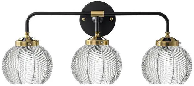 Main image of Bathroom Vanity Light Clear Glass Globe Wall Light Fixture Ribbed Glass Shade Mid Century Wall Sconce Lights Fixtures Over Mirror Modern Art Deco Sconces Farmhouse Bathroom Lighting