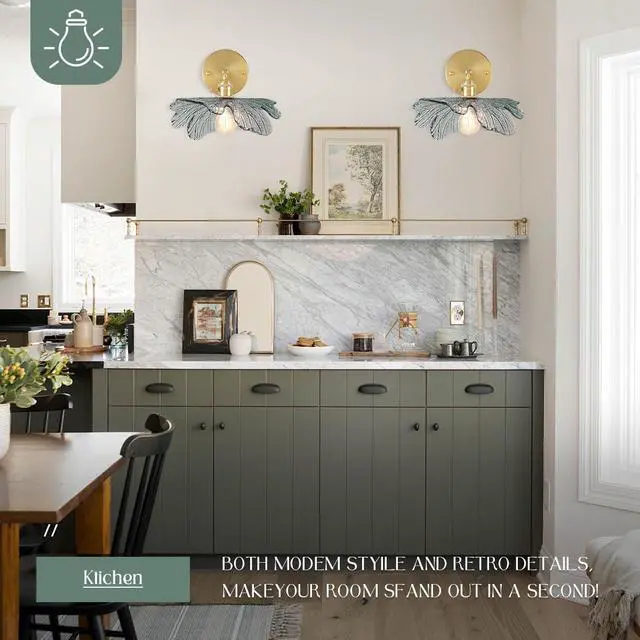 Alt view image 5 of 7 - Vintage Sconce Over Mirror Mid Century Modern Wall Sconce Light Fixture Gold Bathroom Vanity Lights with Dark Green Flower Glass Shade 90 Degree Adjustable Hardwired Wall Lighting