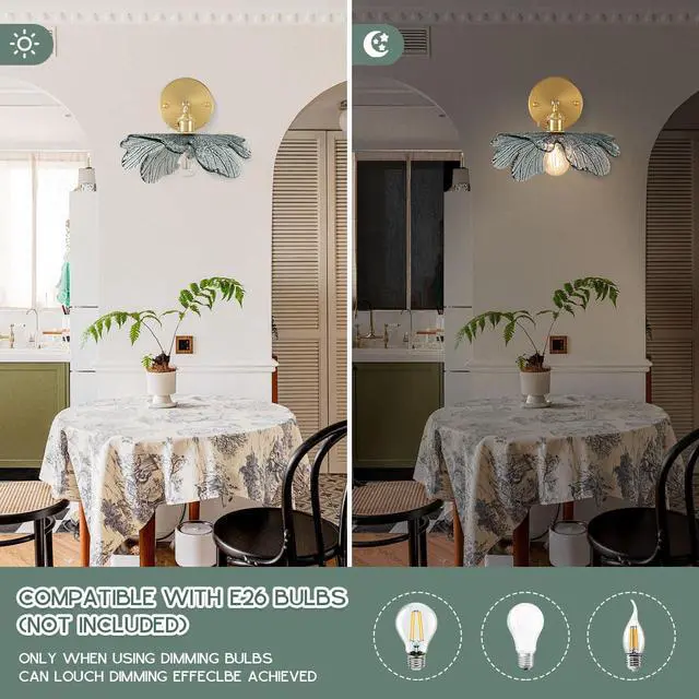 Alt view image 4 of 7 - Vintage Sconce Over Mirror Mid Century Modern Wall Sconce Light Fixture Gold Bathroom Vanity Lights with Dark Green Flower Glass Shade 90 Degree Adjustable Hardwired Wall Lighting