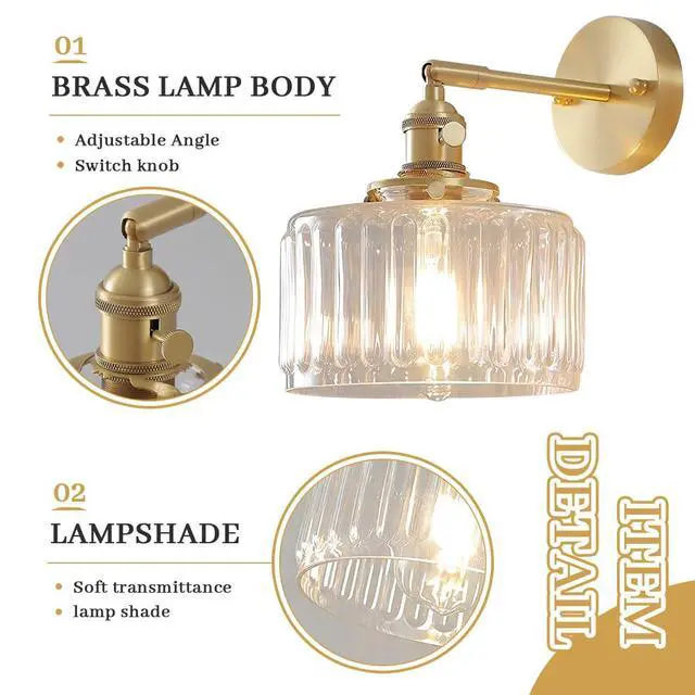 Alt view image 3 of 7 - Vanity Lights for Bathroom Mid Century Wall Sconce Light Fixture with Clear Glass Shade 90 Degree Adjustable Gold Brass Finish Hardwired Vintage Wall Lighting for Over Mirror Bedroom