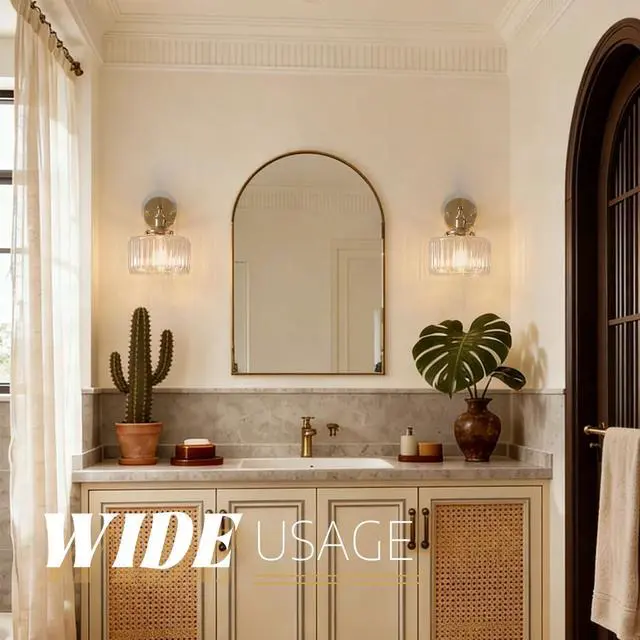 Alt view image 6 of 7 - Vanity Lights for Bathroom Mid Century Wall Sconce Light Fixture with Clear Glass Shade 90 Degree Adjustable Gold Brass Finish Hardwired Vintage Wall Lighting for Over Mirror Bedroom