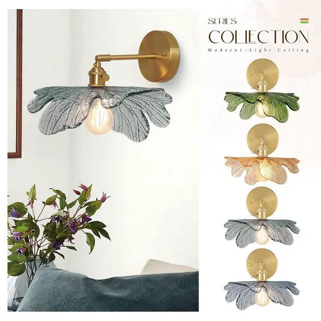 Alt view image 7 of 7 - Vintage Sconce Over Mirror Mid Century Modern Wall Sconce Light Fixture Gold Bathroom Vanity Lights with Dark Green Flower Glass Shade 90 Degree Adjustable Hardwired Wall Lighting