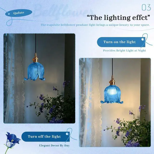 Alt view image 3 of 7 - Plug in Pendant Light Fixture Vintage Hanging Lamp Blue Glass Globe Mid Century Pendant Light Retro Hanging Pendant Light Plug in Swag Lamps with 14.7 ft Switch Cord for Kitchen Bedroom