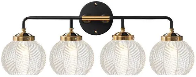 Main image of Bathroom Light fixtures 4-Lights Vanity Lights Over Mirror Mid Century Modern Wall Sconce Light with Clear Glass Globe Shade Vintage Black Gold Bath Wall Lamp for Living Room Cabinet