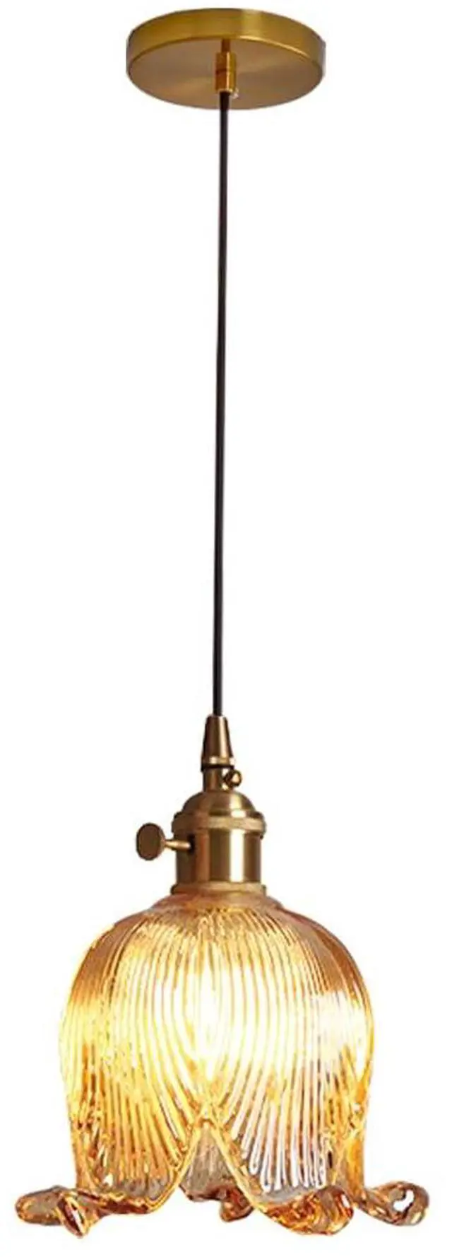 Main image of Gold Modern Pendant Light Mid Century Glass Hanging Lights with Flower Amber Glass Shade 1-Light Vintage Brass Pendant Lighting for Kitchen Island Bedroom Living Dining Room (Amber)