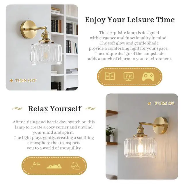 Alt view image 7 of 7 - Vanity Lights for Bathroom Mid Century Wall Sconce Light Fixture with Clear Glass Shade 90 Degree Adjustable Gold Brass Finish Hardwired Vintage Wall Lighting for Over Mirror Bedroom