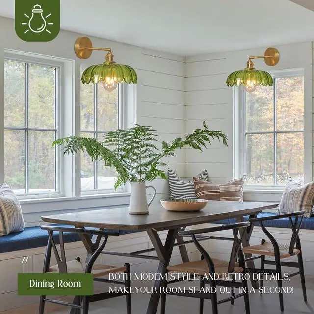Alt view image 7 of 7 - Gold Vanity Light Green Glass Bathroom Wall Sconce Brushed Brass Vanity Lamp Bathroom Light Fixtures with Flower Glass Shad Mid Century Vintage Wall Sconces for Over Mirror Bedroom