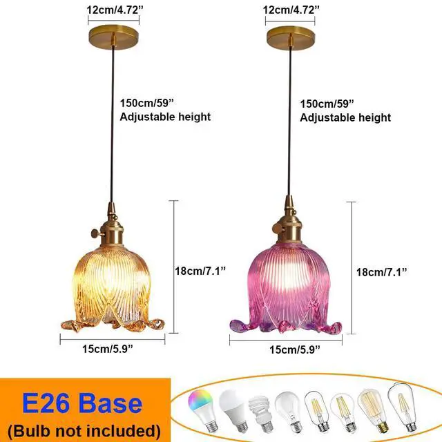 Alt view image 6 of 6 - Gold Modern Pendant Light Mid Century Glass Hanging Lights with Flower Amber Glass Shade 1-Light Vintage Brass Pendant Lighting for Kitchen Island Bedroom Living Dining Room (Amber)