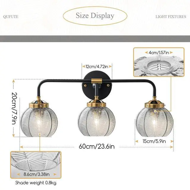 Alt view image 2 of 7 - Black Bathroom Light Fixtures 3-Lights Vintage Vanity Wall Sconce Over Mirror with Ribbed Smoky Gray Globe Shade Mid Century Modern Lights Fixture Art Deco Farmhouse Vanity Lighting