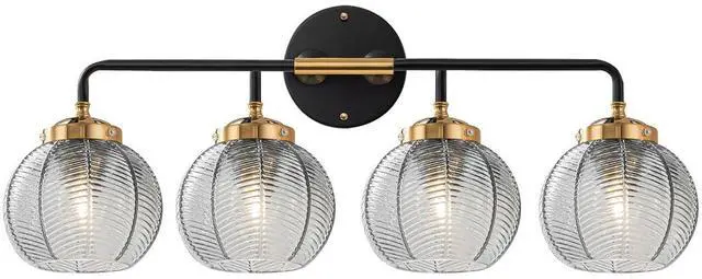 Main image of 4-Light Bathroom Vanity Light Black Wall Light Sconces with Smoky Gray Glass Shade Mid Century Bathroom Wall Lights Fixtures Modern Vanity Lamp for Over Mirror Living Room Cabinet