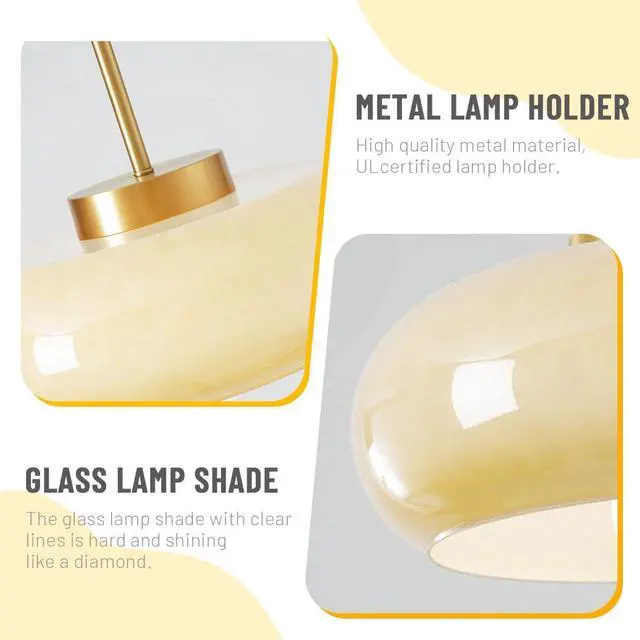 Alt view image 3 of 7 - Plug in Hanging Lamp Milk Yellow Pendant Light Plug in Cord Glass Globe Pendant Light Gold Brass Swag Lights with 14.7 ft Cord On/Off Switch Mid Century Modern Hanging lamp Kitchen