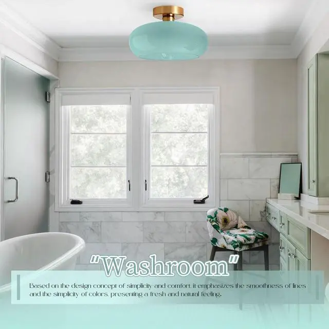 Alt view image 5 of 7 - Blue Ceiling Light 1-Lamp Glass Flush Mount Ceiling Light Fixtures Milk Glass Shade Mid Century Flush Mount Lights Gold Brass Copper Close to Lighting for Hallway Entrance