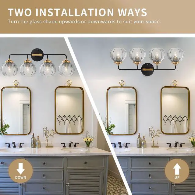Alt view image 4 of 7 - 4-Light Bathroom Vanity Light Black Wall Light Sconces with Smoky Gray Glass Shade Mid Century Bathroom Wall Lights Fixtures Modern Vanity Lamp for Over Mirror Living Room Cabinet