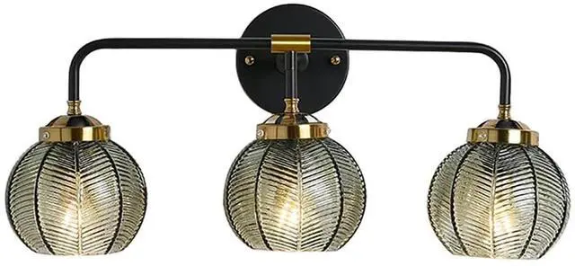 Main image of 3-Light Bathroom Vanity Light Black Wall Mount Light with Green Glass Shade, Mid Century Wall Sconce Lights Modern Vanity Lamp for Over Mirror Bedroom Hallway