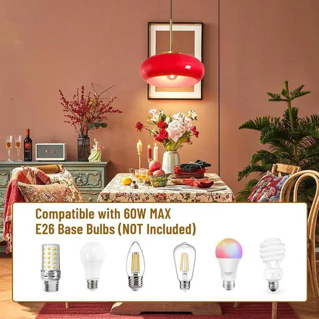 Alt view image 6 of 7 - Red Hanging Lamp Milk Glass Pendant Light Gold Plug in Pendant Light Glass Globe Swag Lights with 14.7 ft Cord On/Off Switch Mid Century Modern Pendant Lights for Kitchen Dining Room