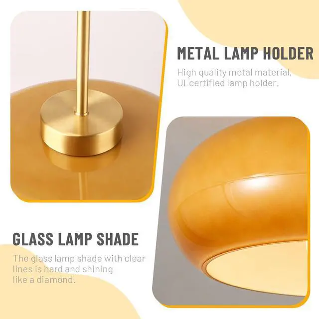 Alt view image 3 of 7 - Glass Hanging Lamp Milk Orange Pendant Light Gold Plug in Glass Globe Pendant Light Swag Lights with 14.7 ft Cord On/Off Switch mid Century Modern Hanging Light Kitchen Bedroom (Orange)