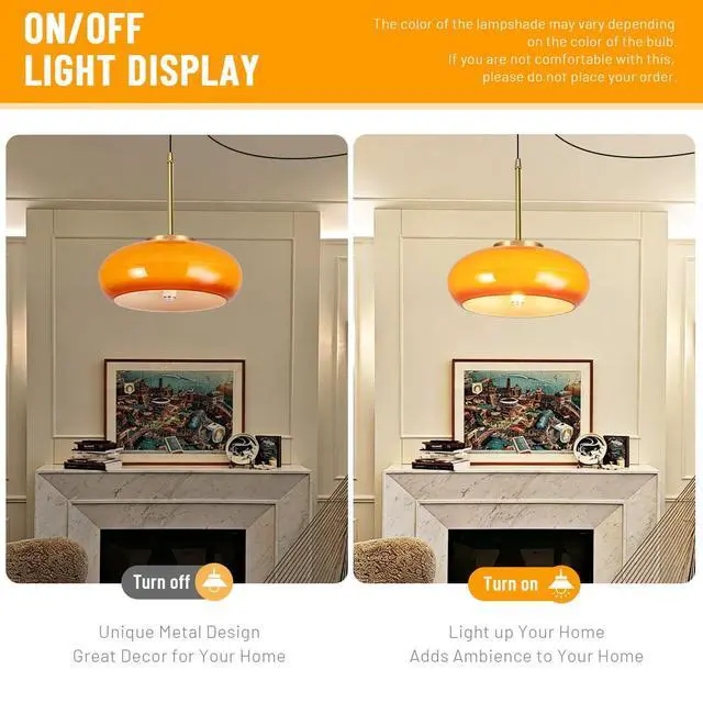 Alt view image 4 of 7 - Glass Hanging Lamp Milk Orange Pendant Light Gold Plug in Glass Globe Pendant Light Swag Lights with 14.7 ft Cord On/Off Switch mid Century Modern Hanging Light Kitchen Bedroom (Orange)