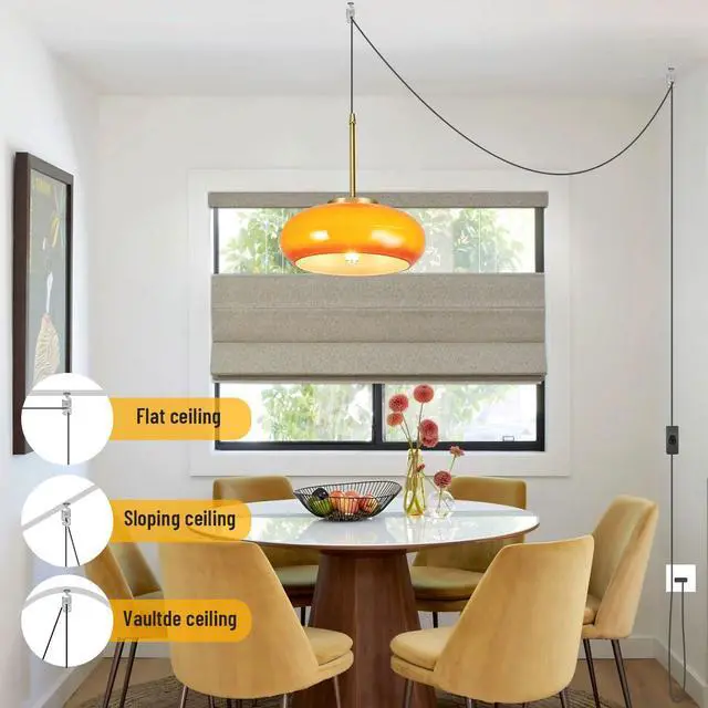 Alt view image 6 of 7 - Glass Hanging Lamp Milk Orange Pendant Light Gold Plug in Glass Globe Pendant Light Swag Lights with 14.7 ft Cord On/Off Switch mid Century Modern Hanging Light Kitchen Bedroom (Orange)