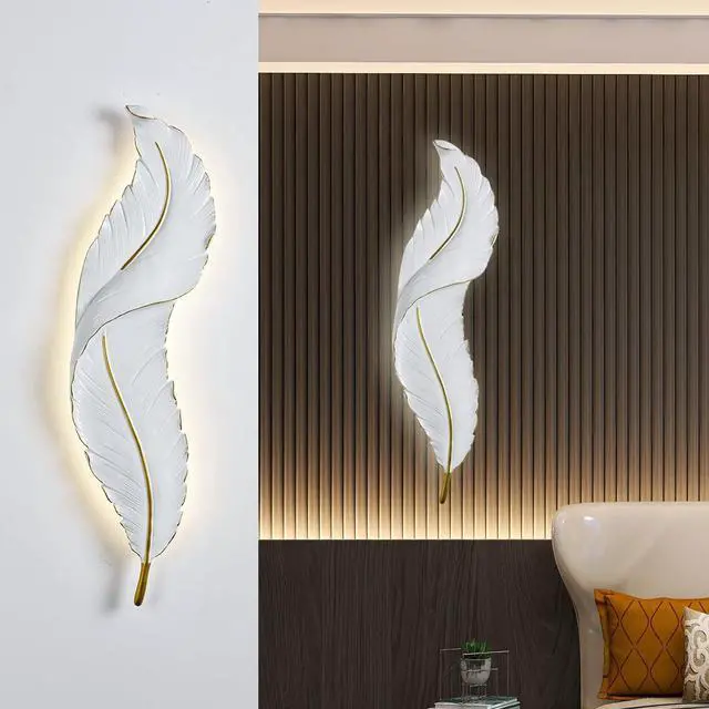 Main image of Feather wall Light, Feather Lamp, Modern led Wall Sconce White Elegant Feathers Design, Creative Unique wall Art Decor Feathers Wall Lighting for Living Room Bedroom Hallway,3 Color Mode