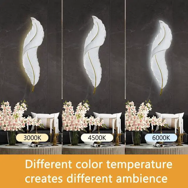 Alt view image 3 of 7 - Feather wall Light, Feather Lamp, Modern led Wall Sconce White Elegant Feathers Design, Creative Unique wall Art Decor Feathers Wall Lighting for Living Room Bedroom Hallway,3 Color Mode