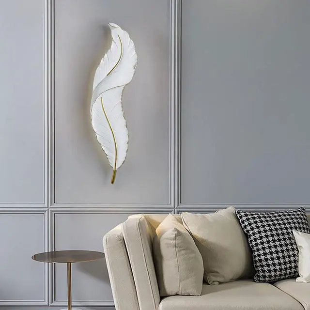 Alt view image 4 of 7 - Feather wall Light, Feather Lamp, Modern led Wall Sconce White Elegant Feathers Design, Creative Unique wall Art Decor Feathers Wall Lighting for Living Room Bedroom Hallway,3 Color Mode