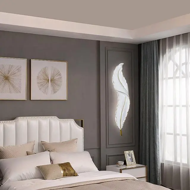 Alt view image 5 of 7 - Feather wall Light, Feather Lamp, Modern led Wall Sconce White Elegant Feathers Design, Creative Unique wall Art Decor Feathers Wall Lighting for Living Room Bedroom Hallway,3 Color Mode