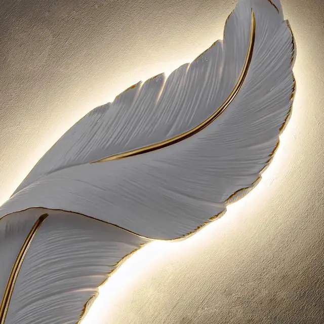 Alt view image 7 of 7 - Feather wall Light, Feather Lamp, Modern led Wall Sconce White Elegant Feathers Design, Creative Unique wall Art Decor Feathers Wall Lighting for Living Room Bedroom Hallway,3 Color Mode