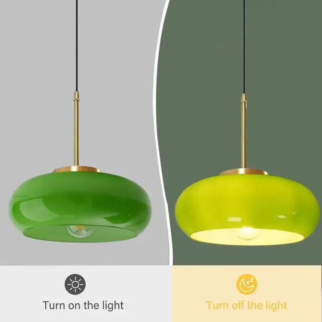 Alt view image 3 of 7 - Glass Hanging Lamp Plug in Pendant Light Fixture Milk Green Shade Glass Globe Pendant Light Fixtures Gold Swag Lights with 14.7 ft Cord On/Off Switch mid Century Modern Hanging lamp