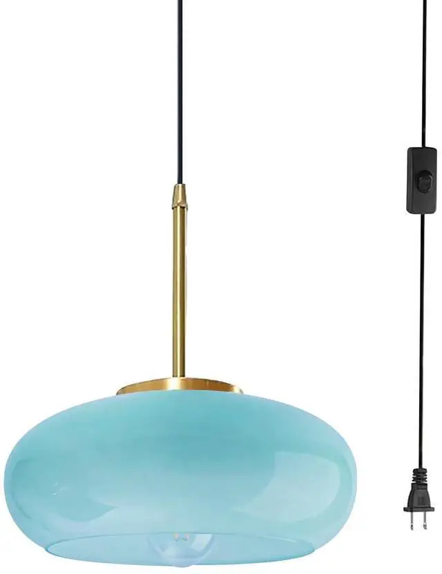 Main image of Glass Plug in Hanging Light Modern Vintage Pendant Lamp Milk Blue Glass Shade 1-Light Plug in Pendant Lights with 14.7 ft Cord Mid Century Swag Pendant Lighting for Kitchen Sink Corner