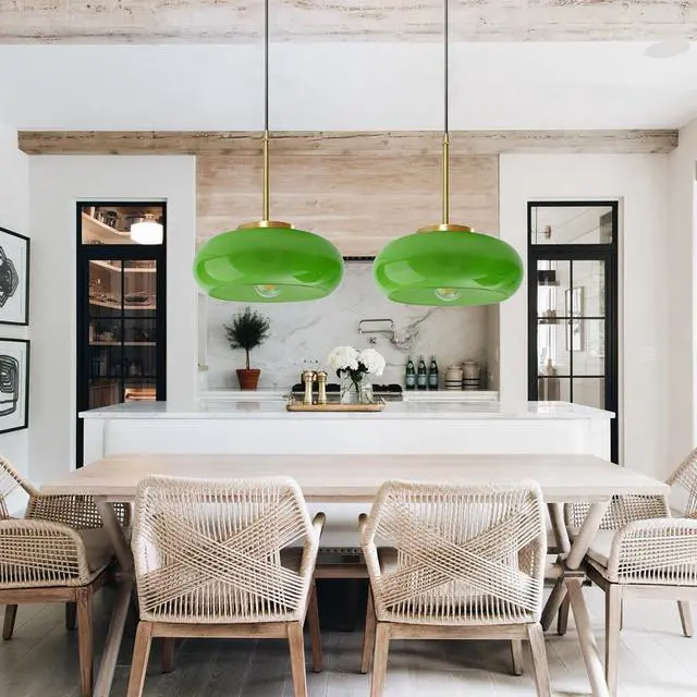 Alt view image 6 of 7 - Glass Hanging Lamp Plug in Pendant Light Fixture Milk Green Shade Glass Globe Pendant Light Fixtures Gold Swag Lights with 14.7 ft Cord On/Off Switch mid Century Modern Hanging lamp